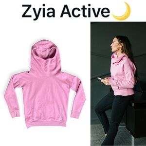 ZYIA ACTIVE OH SO SOFT PINK COWL NECK THUMBHOLE ATHLEISURE HOODIE SWEATSHIRT